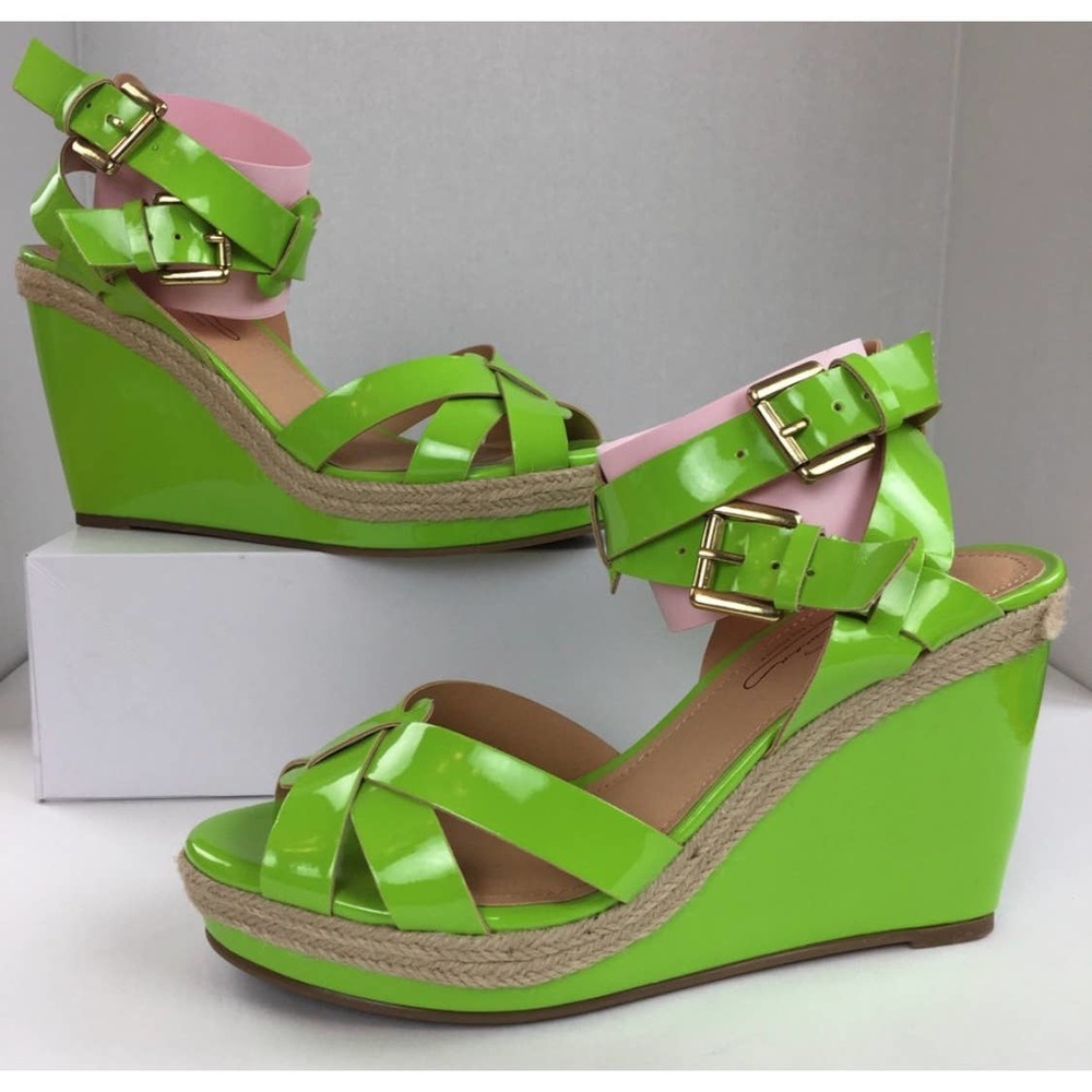 Diane Gilman Lime Bright Green Wedge Sandal Size 10